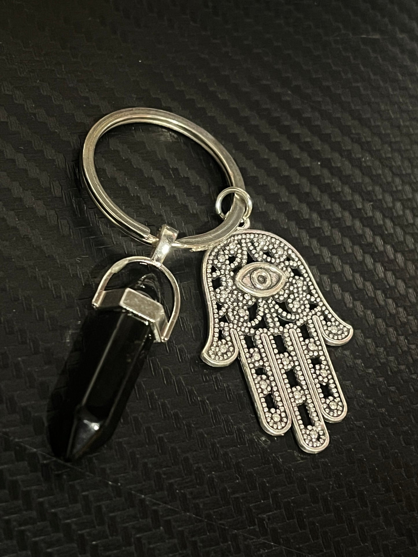 Black obsidian key ring