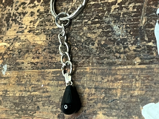 Black obsidian tear shape crystal keychain