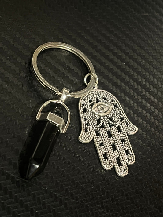 Black obsidian key ring