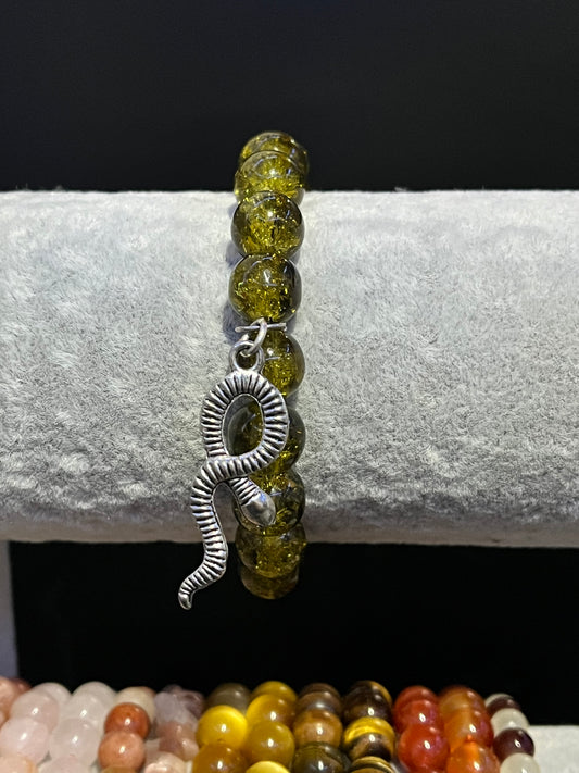 Green Bracelet with silver snake