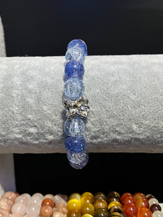 Light clear blue,darker blue with silver accessory