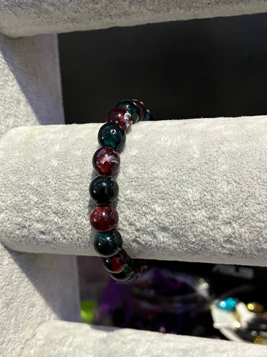 Dark green and red glass bracelet