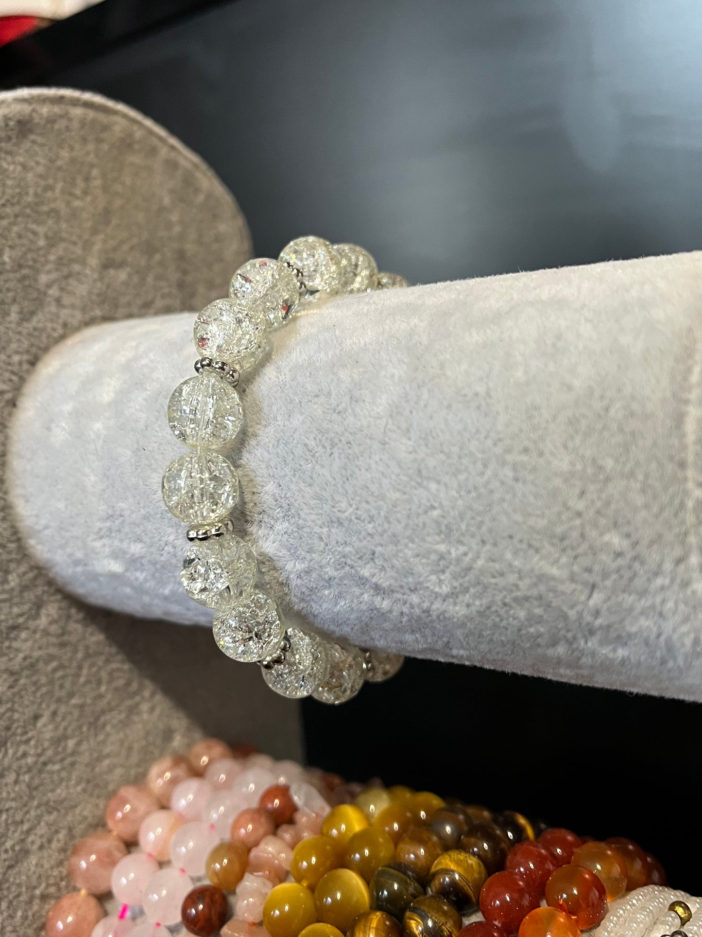 White glass bracelet with silver separators