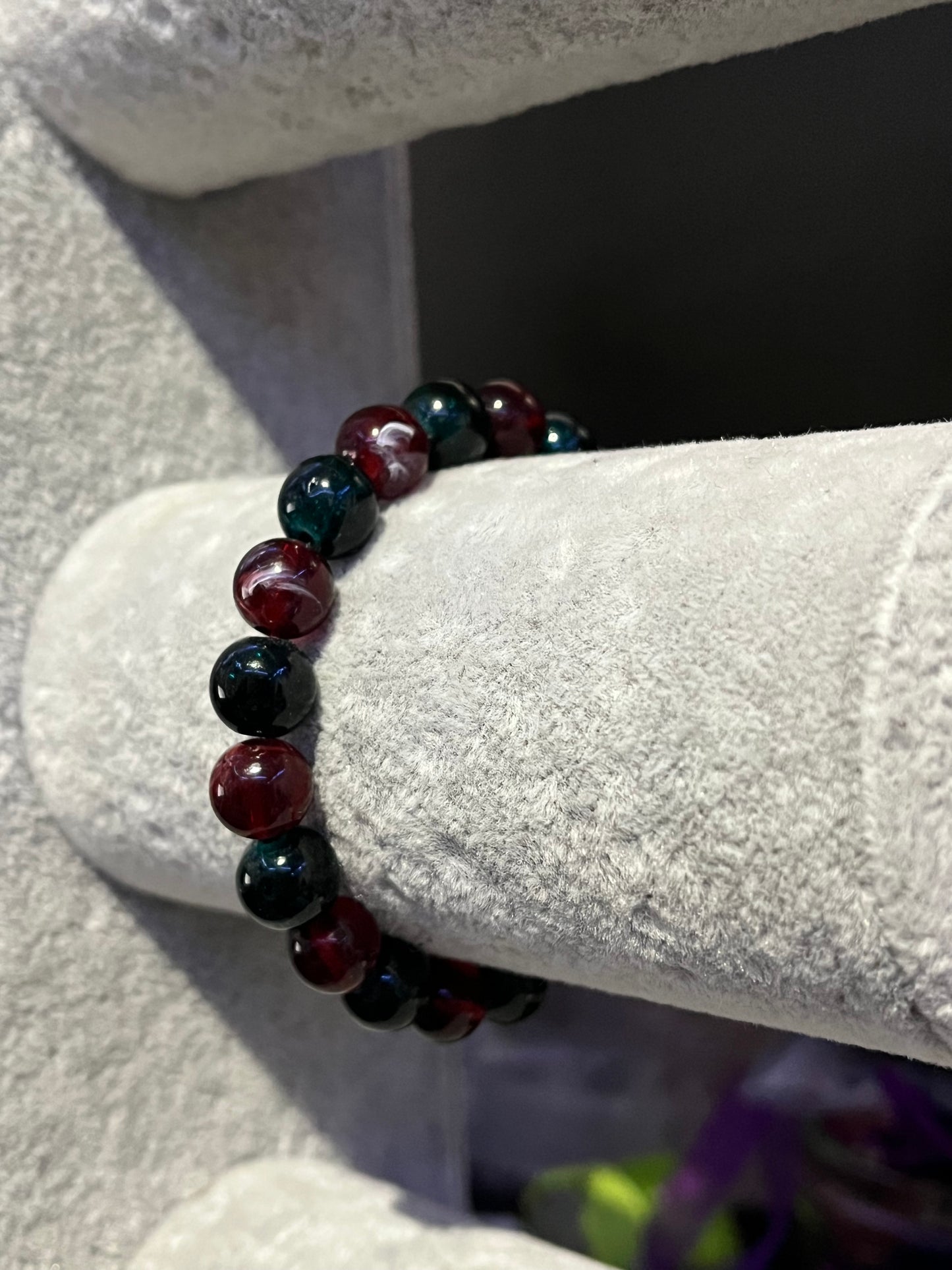 Dark green and red glass bracelet