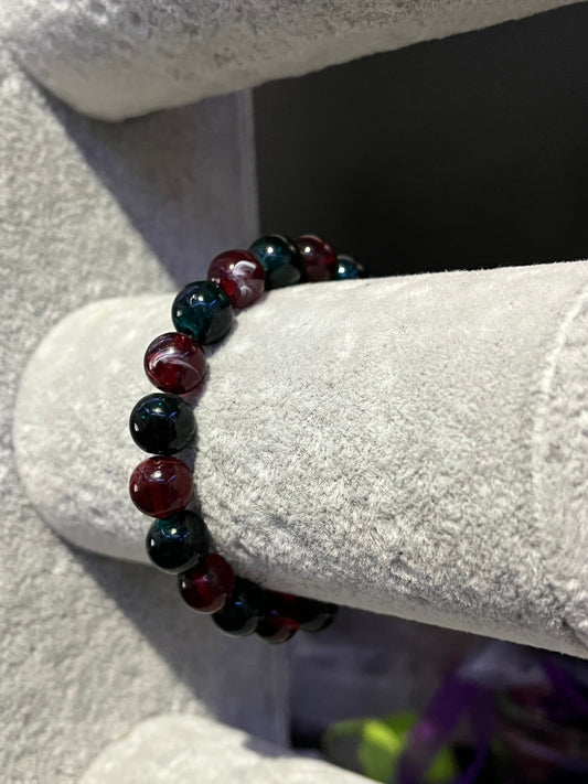 Dark green and red glass bracelet