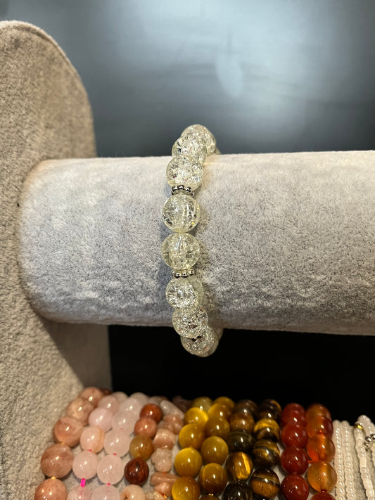White glass bracelet with silver separators
