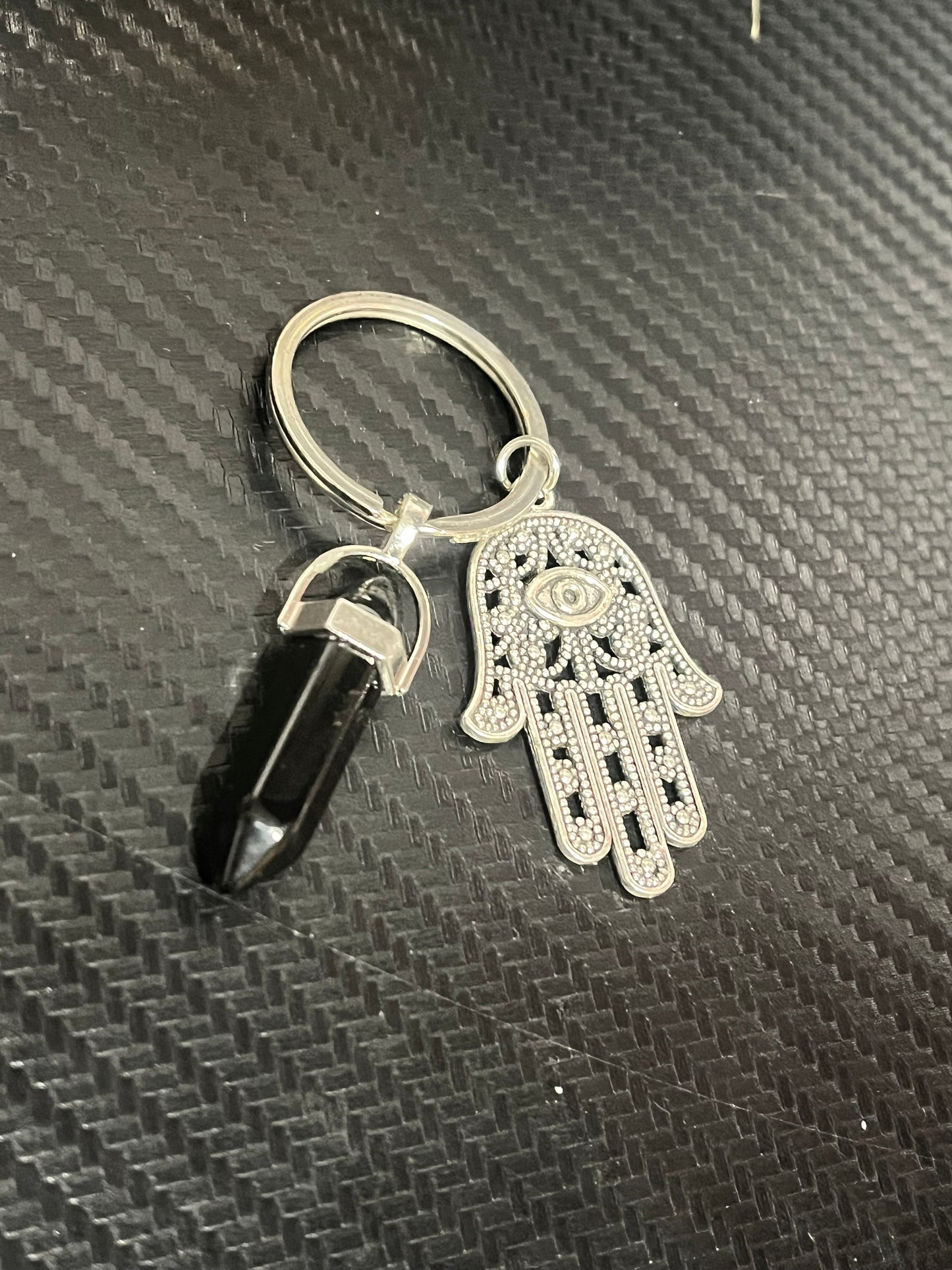 Black obsidian key ring