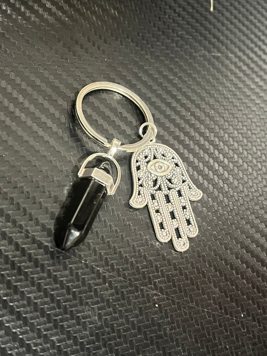 Black obsidian key ring